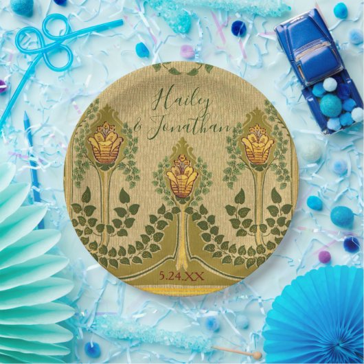 Art Nouveau Stiems Tulip Blume Kleine Blätter Pappteller (Party)