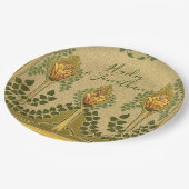 Art Nouveau Stiems Tulip Blume Kleine Blätter Pappteller (Schrägansicht)