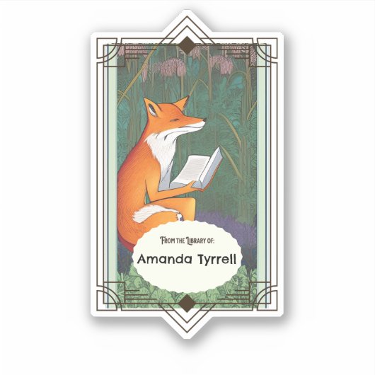 Art Nouveau Stil Fox lesen Buchschild Aufkleber (Vorderseite)