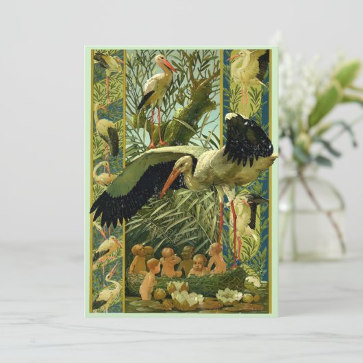 Art Nouveau Storks Kinderdusche Vorlage (Stehend Vorderseite)