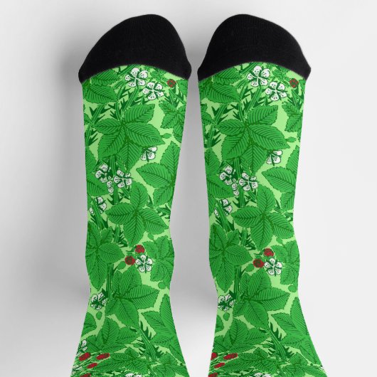 Art Nouveau Strawberries and Leaves, Lime Green Socken (Oben)