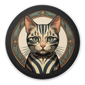 Art Nouveau Striped Cat Keramikknauf