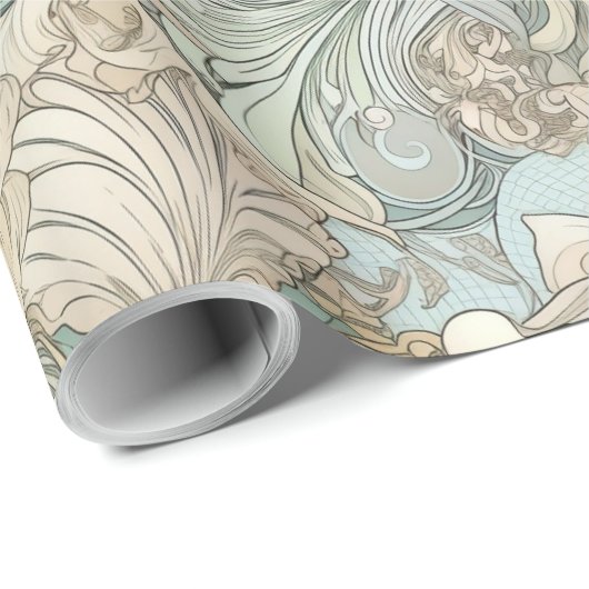 Art Nouveau Style Seashells Wiederholung Muster Geschenkpapier (Rolleneckpunkt)