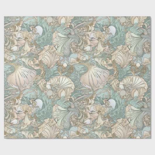 Art Nouveau Style Seashells Wiederholung Muster Geschenkpapier (Flach)