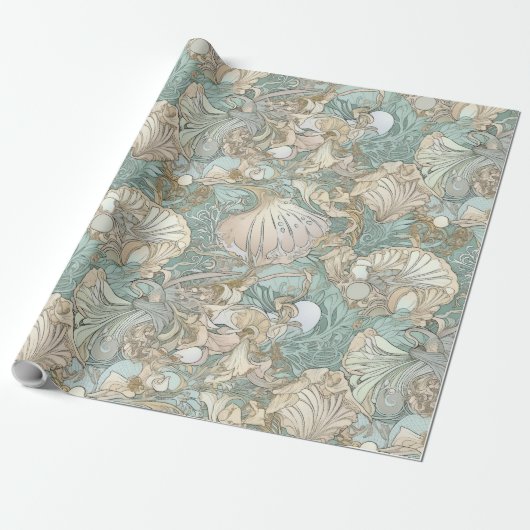 Art Nouveau Style Seashells Wiederholung Muster Geschenkpapier (Ungerollt)