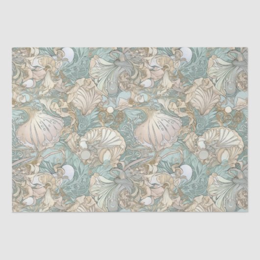 Art Nouveau Style Seashells Wiederholung Muster Seidenpapier (Vorderseite)