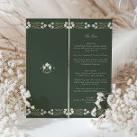 Art Nouveau Style Wedding Menu Card Einladung<br><div class="desc">Genießen Sie die Eleganz dieser eleganten Hochzeitsmenükarte mit einer im Jugendstil inspirierten Blumenrahmen. Die Karte ist mit einer tiefen, waldgrünen Kulisse geschmückt, mit einem dekorativen Band aus stilisierten Creme- und Alabaster-Blume, die das kulinarische Angebot perfekt umrahmen. Die anmutigen, kurvilinearen Formen, die für die Jugendstil-Bewegung charakteristisch sind, verleihen Ihrem Tisch eine...</div>