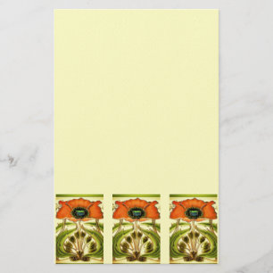 ART NOUVEAU STYLIZED GREEN RED POPPY BRIEFPAPIER