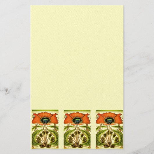 ART NOUVEAU STYLIZED GREEN RED POPPY BRIEFPAPIER (Vorderseite)
