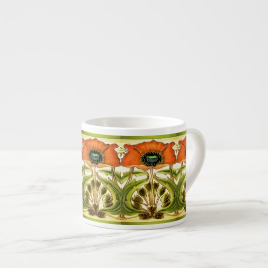 ART NOUVEAU STYLIZED GREEN RED POPPY ESPRESSOTASSE (Vorderseite Rechts)