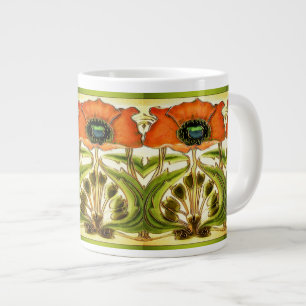 ART NOUVEAU STYLIZED GREEN RED POPPY Jumbo-Tasse
