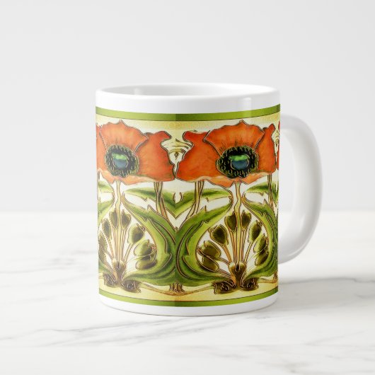ART NOUVEAU STYLIZED GREEN RED POPPY Jumbo-Tasse (Vorderseite Rechts)