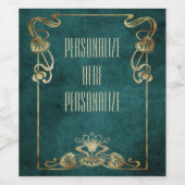 Art Nouveau Suede Look elegante goldgrüne Lotus Weinetikett (Einzelnes Label)