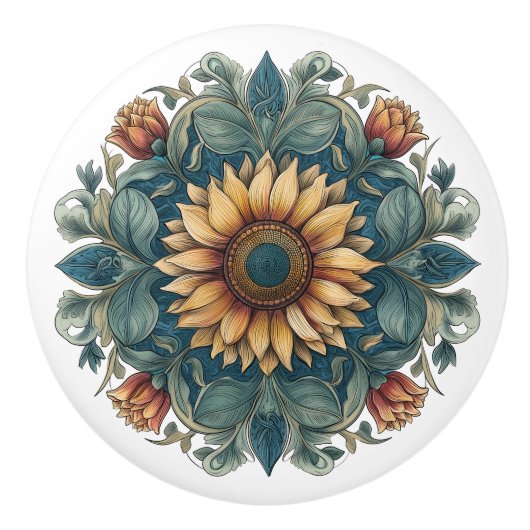 Art Nouveau Sunflower Medallion Keramikknauf (Vorderseite)
