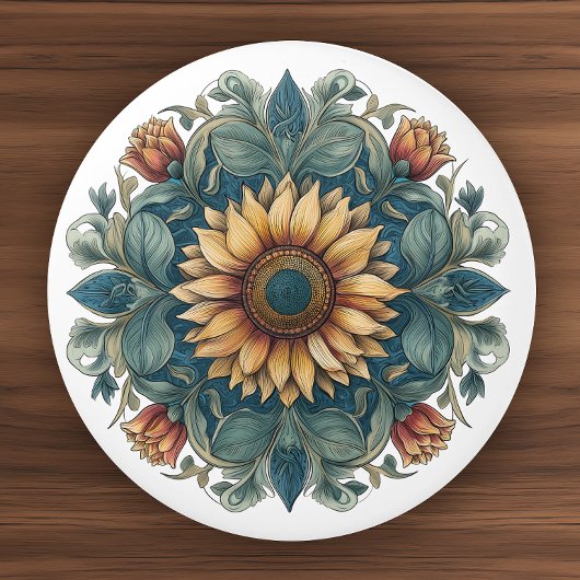 Art Nouveau Sunflower Medallion Keramikknauf