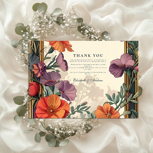 Art Nouveau Sunset Floral Wedding Dankeskarte