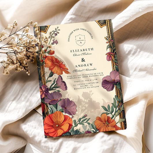 Art Nouveau Sunset Floral Wedding Einladung