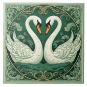 Art Nouveau Swan Couple Decorative Lake Scenery  Fliese (Vorderseite)