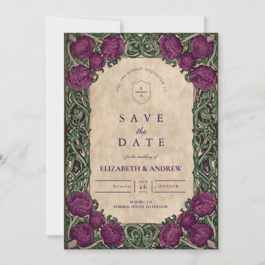 Art Nouveau Thistle Wedding Save The Date (Vorderseite)