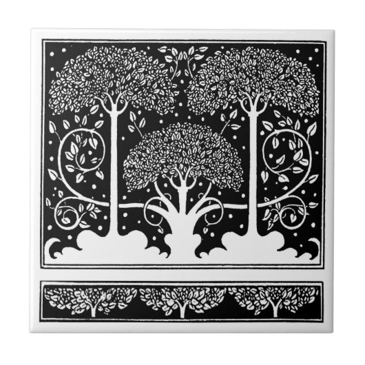 Art Nouveau Tree Beardsley Muster Fliese (Vorderseite)
