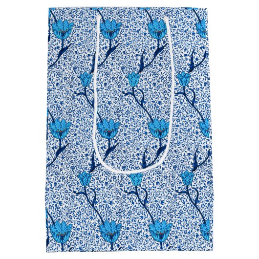 Art Nouveau Tulip Damask, Cobalt Blue Mittlere Geschenktüte (Rückseite)