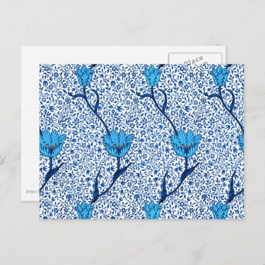 Art Nouveau Tulip Damask, Cobalt Blue Postkarte (Vorne/Hinten)