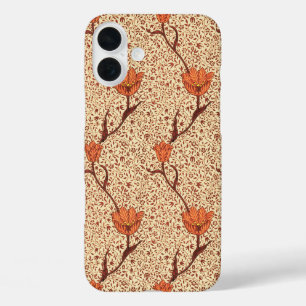 Art Nouveau Tulip Damask, Coral und Beige iPhone 16 Plus Hülle
