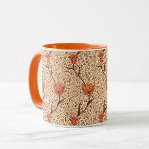 Art Nouveau Tulip Damask, Coral und Beige Tasse