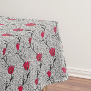 Art Nouveau Tulip Damask, grau/grau/rot Tischdecke
