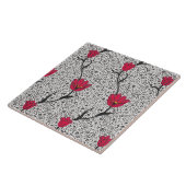 Art Nouveau Tulip Damask, Grau und Rot Fliese (Seite)