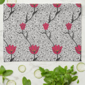 Art Nouveau Tulip Damask, Grau und Rot Handtuch (Gefaltet)