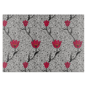 Art Nouveau Tulip Damask, Grau und Rot Schneidebrett
