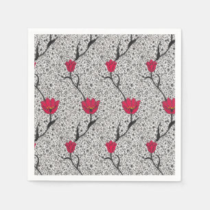 Art Nouveau Tulip Damask, Grau und Rot Serviette