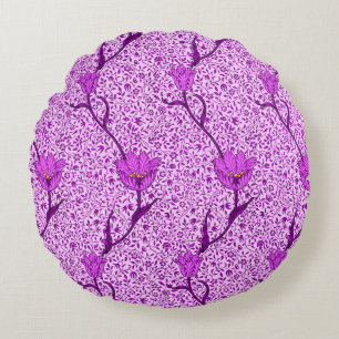 Art Nouveau Tulip Damask, Violet und Orchid Rundes Kissen