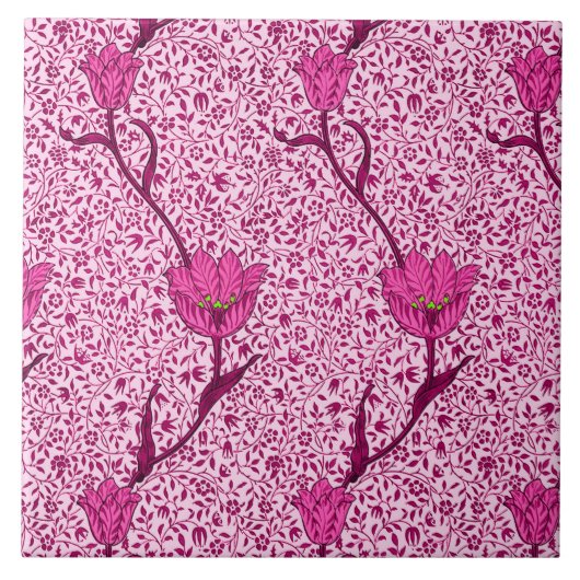Art Nouveau Tulip Damask, Wine & Fuchsia Pink Fliese (Vorderseite)