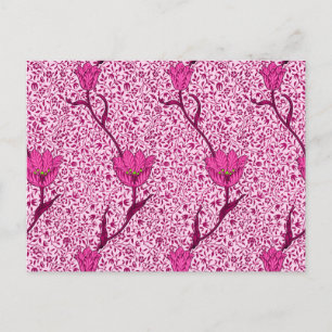 Art Nouveau Tulip Damask, Wine & Fuchsia Pink Postkarte