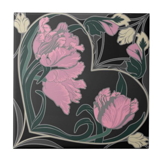 Art Nouveau Tulip Herzstück Vintage Kunst Fliese (Vorderseite)