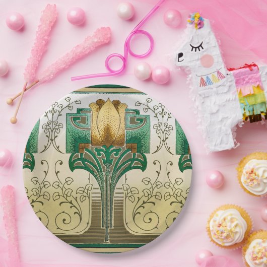 Art Nouveau Tulip Motif Wedding Birthday Holiday Pappteller (Party)