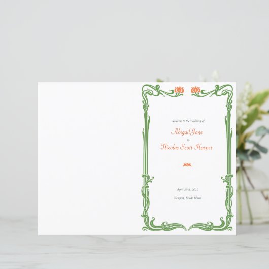 Art Nouveau Tulips Hochzeitsprogramm (Stehend Vorderseite)