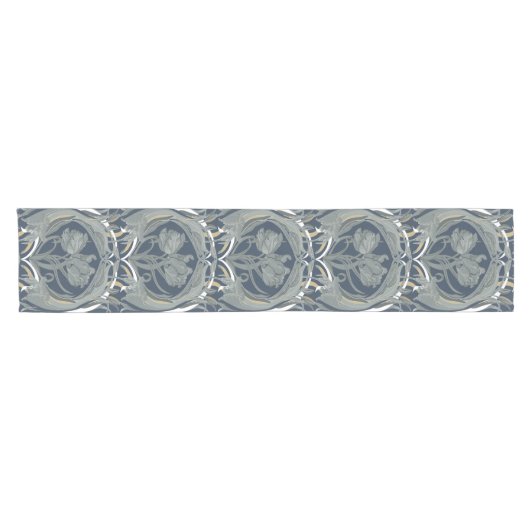Art Nouveau Tulips Table Runner in Navy Kurzer Tischläufer (Horizontal)