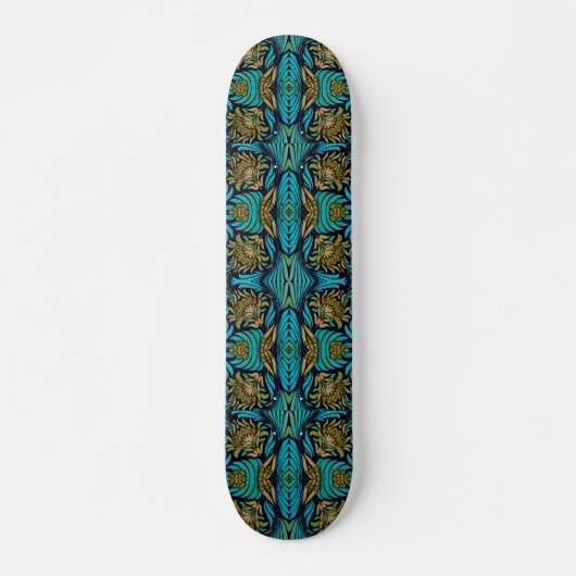 Art Nouveau Turquoise Blue Floral Muster Skateboard (Vorne)