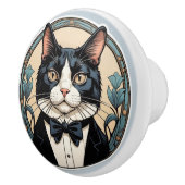 Art Nouveau Tuxedo Cat Keramikknauf (Rechts)