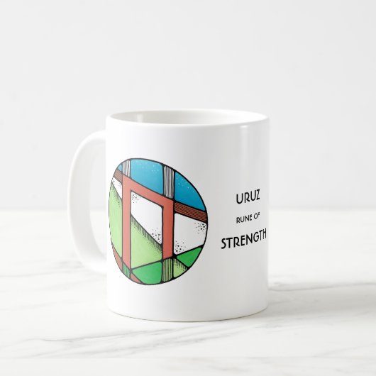 Art Nouveau Uruz Rune Tasse - STÄRKE! (Vorderseite Links)