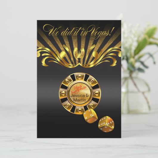 Art Nouveau Vegas Empfang | Gold schwarz Einladung (Stehend Vorderseite)