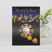 Art Nouveau Vegas Empfang | Goldblau Einladung (Stehend Vorderseite)