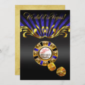 Art Nouveau Vegas Empfang | Goldblau Einladung (Vorne/Hinten)