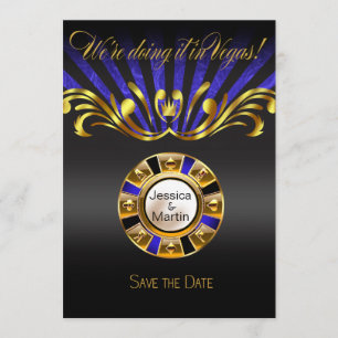Art Nouveau Vegas Save the Date gold blau Einladung