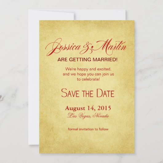 Art Nouveau Vegas Save the Date | Gold rot Einladung (Rückseite)