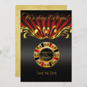 Art Nouveau Vegas Save the Date | Gold rot Einladung (Vorne/Hinten)