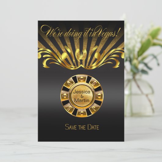 Art Nouveau Vegas Save the Date | Goldschwarz (Stehend Vorderseite)